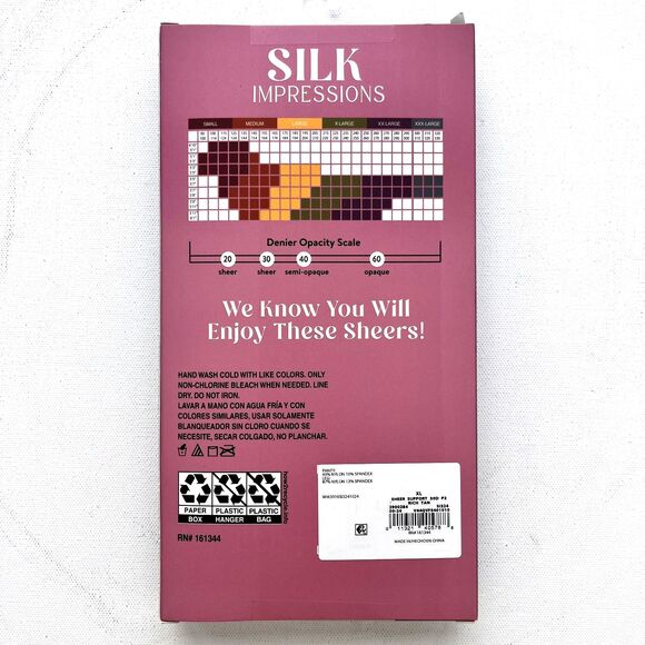 NEW SILK Impressions Rich Tan Sheer Medium Support Pantyhose XL 30 Denier 2pr - Picture 2 of 4